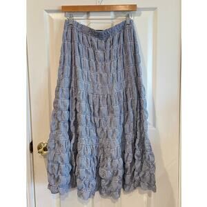 Max Studio Blue White Bubble Gingham Tiered Maxi Skirt Smocked Size Small